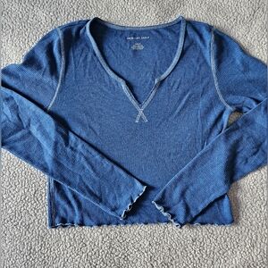 American Eagle Blue Ribbed Long Sleeve Top, M